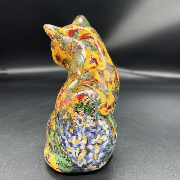 Vintage Decoupage Cat Kitten Patchwork Victorian Style 6.5” Tall Figurine - Picture 4 of 14